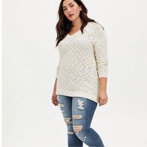 Torrid Cream Slub V-Neck Slouchy Pullover Tunic Sweater Longline - 3X